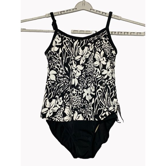 Maxine of Hollywood Womens 14 Swimsuit Black White Floral Animal print - Picture 1 of 8